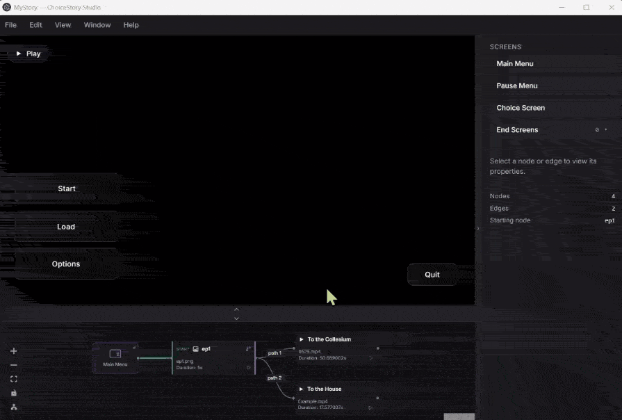 Stacking and dragging several background layers behind a main menu in the editor.